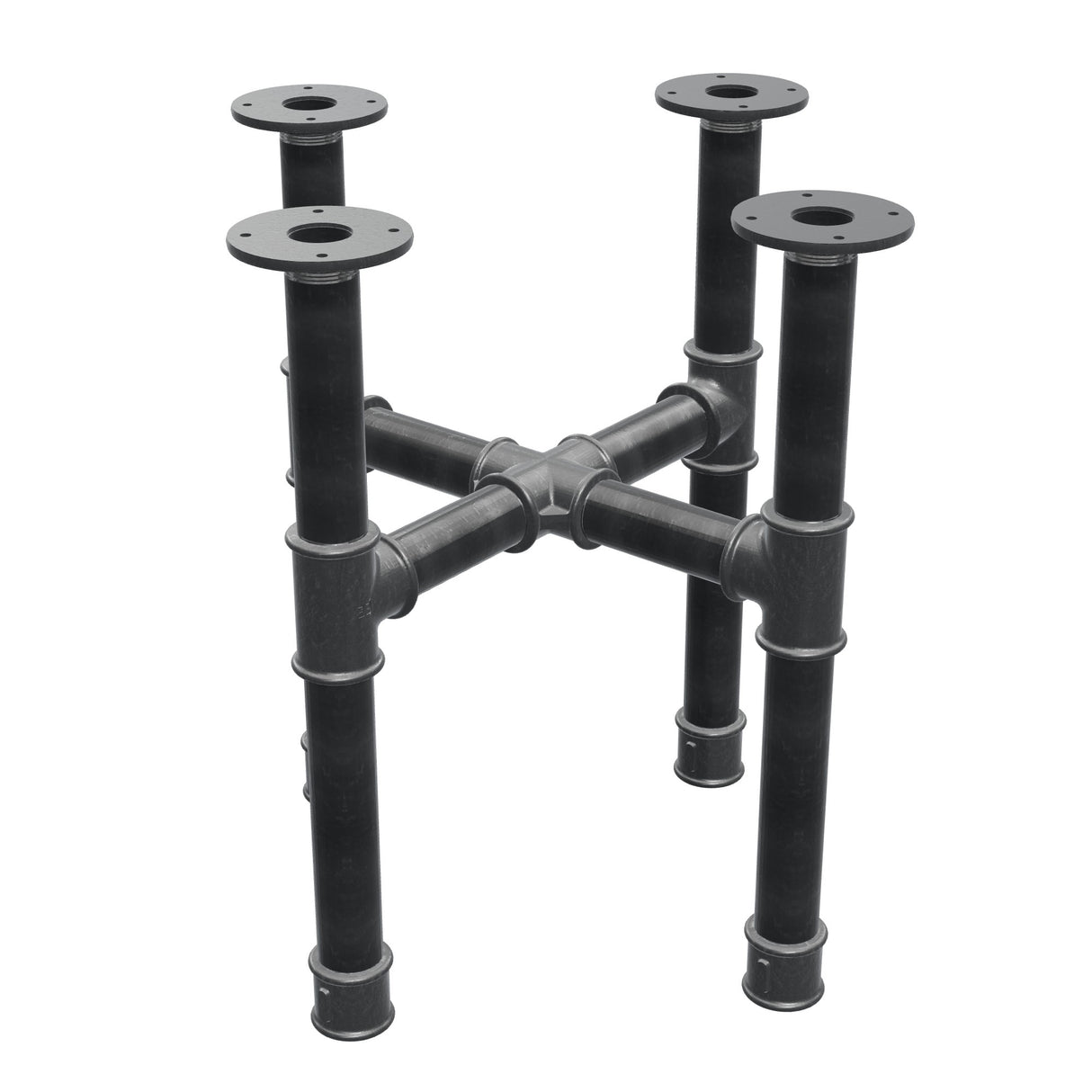 Coffee table base, cross legs, cast iron and steel Ø 42 mm, 51 × 51 cm, height 54 cm