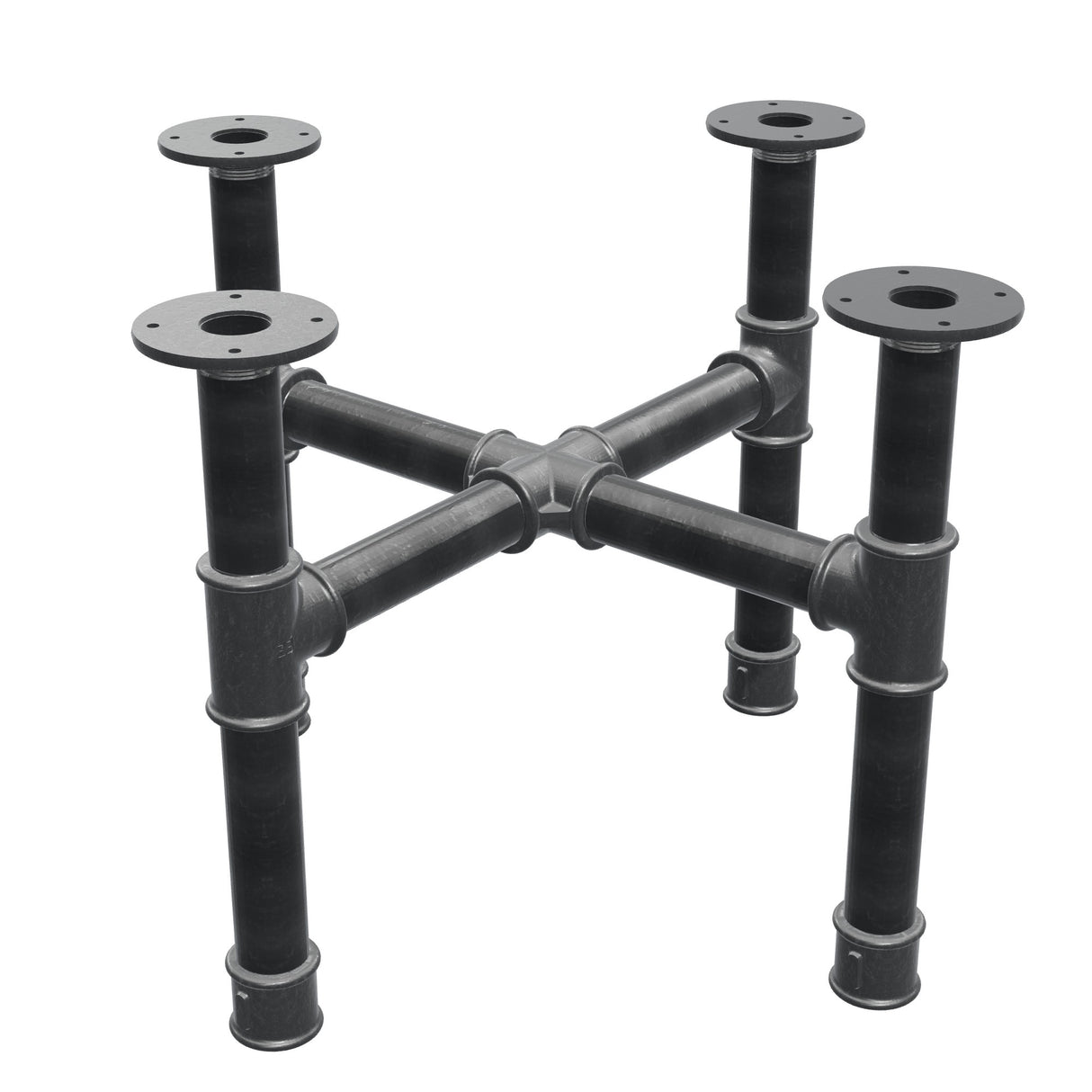 Coffee table base, cross legs, cast iron and steel Ø 42 mm, 61 × 61 cm, height 44 cm