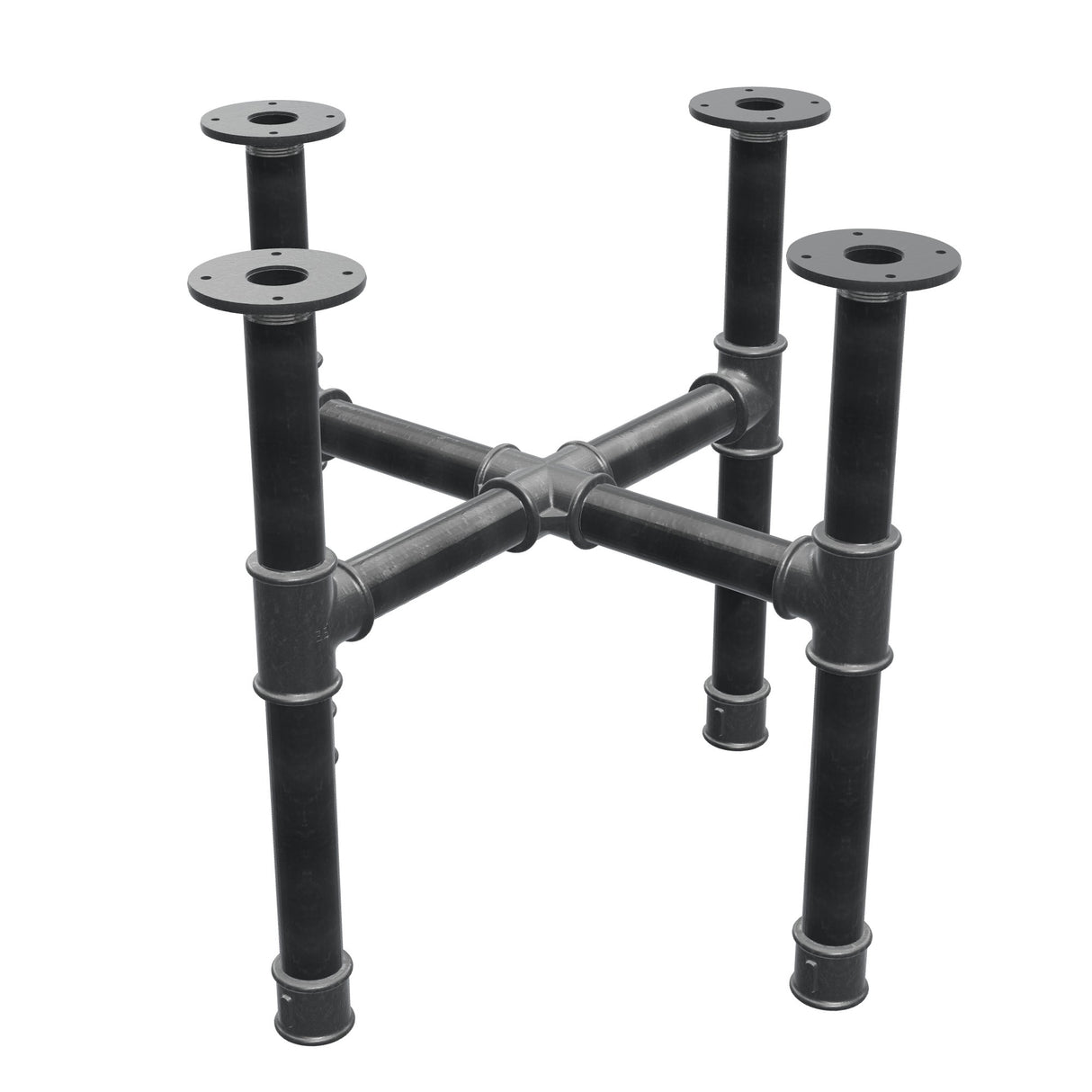 Coffee table base, cross legs, cast iron and steel Ø 42 mm, 61 × 61 cm, height 54 cm