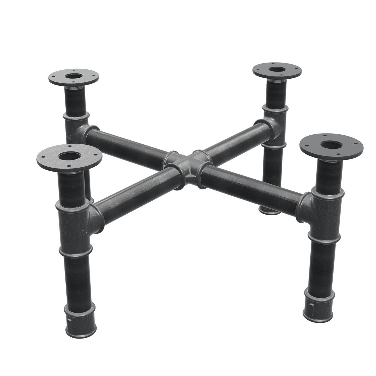 Coffee table base, cross legs, cast iron and steel Ø 42 mm, 71 × 71 cm, height 34 cm