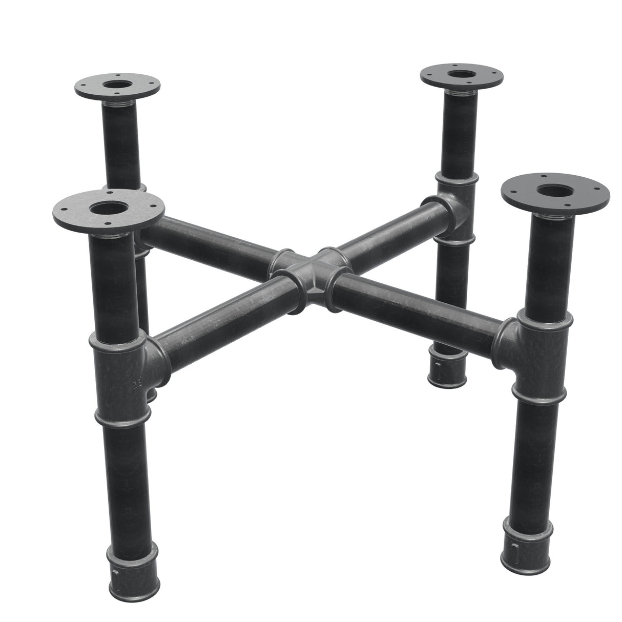Coffee table base, cross legs, cast iron and steel Ø 42 mm, 71 × 71 cm, height 44 cm
