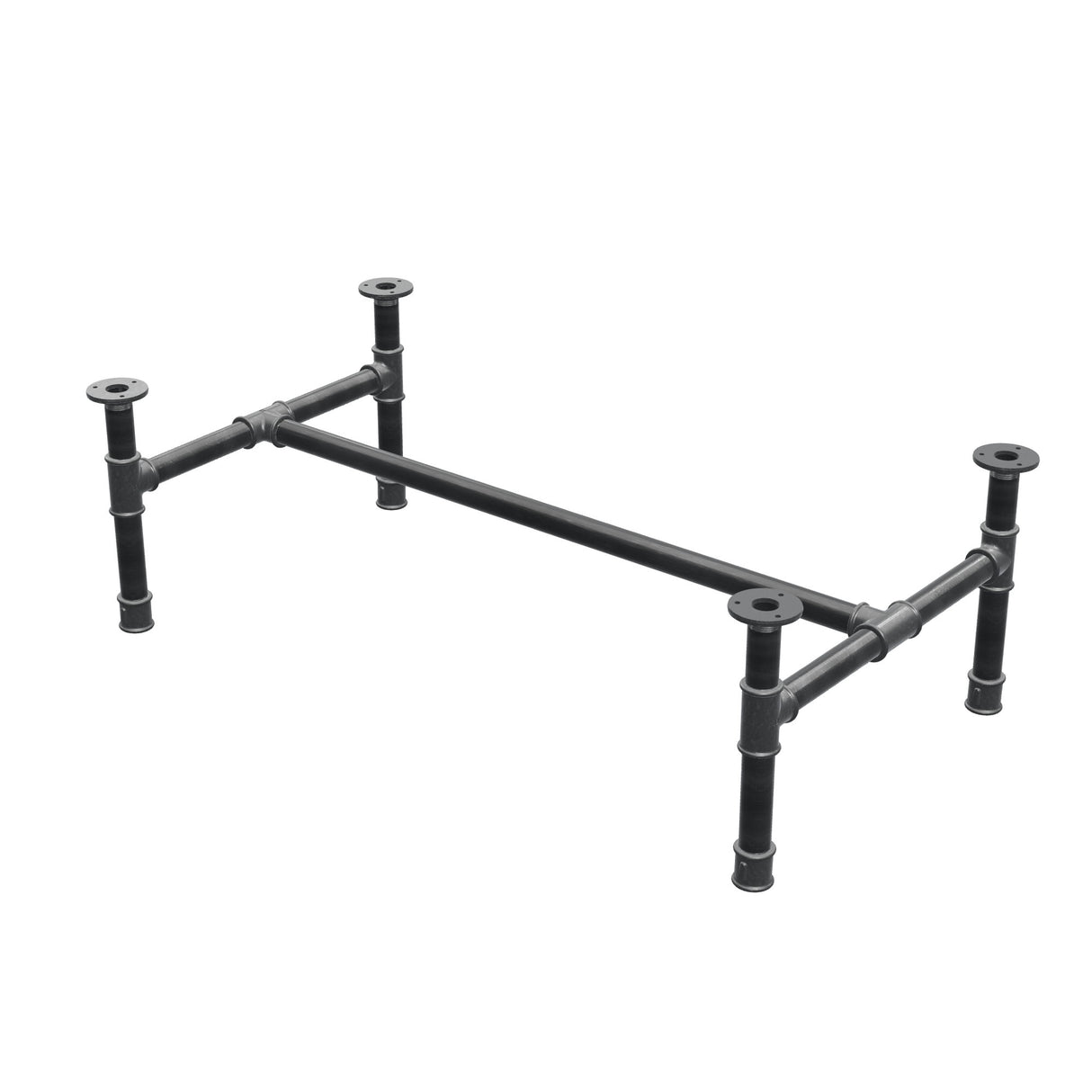 Coffee table base, H-frame, cast iron and steel Ø 34 mm, 102 × 56 cm, height 32 cm