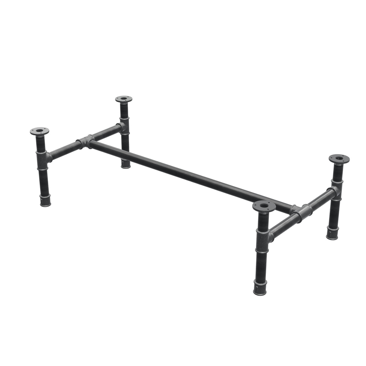Coffee table base, H-frame, cast iron and steel Ø 34 mm, 112 × 56 cm, height 32 cm