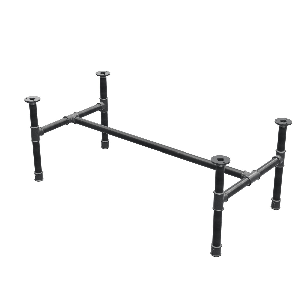 Coffee table base, H-frame, cast iron and steel Ø 34 mm, 112 × 56 cm, height 42 cm