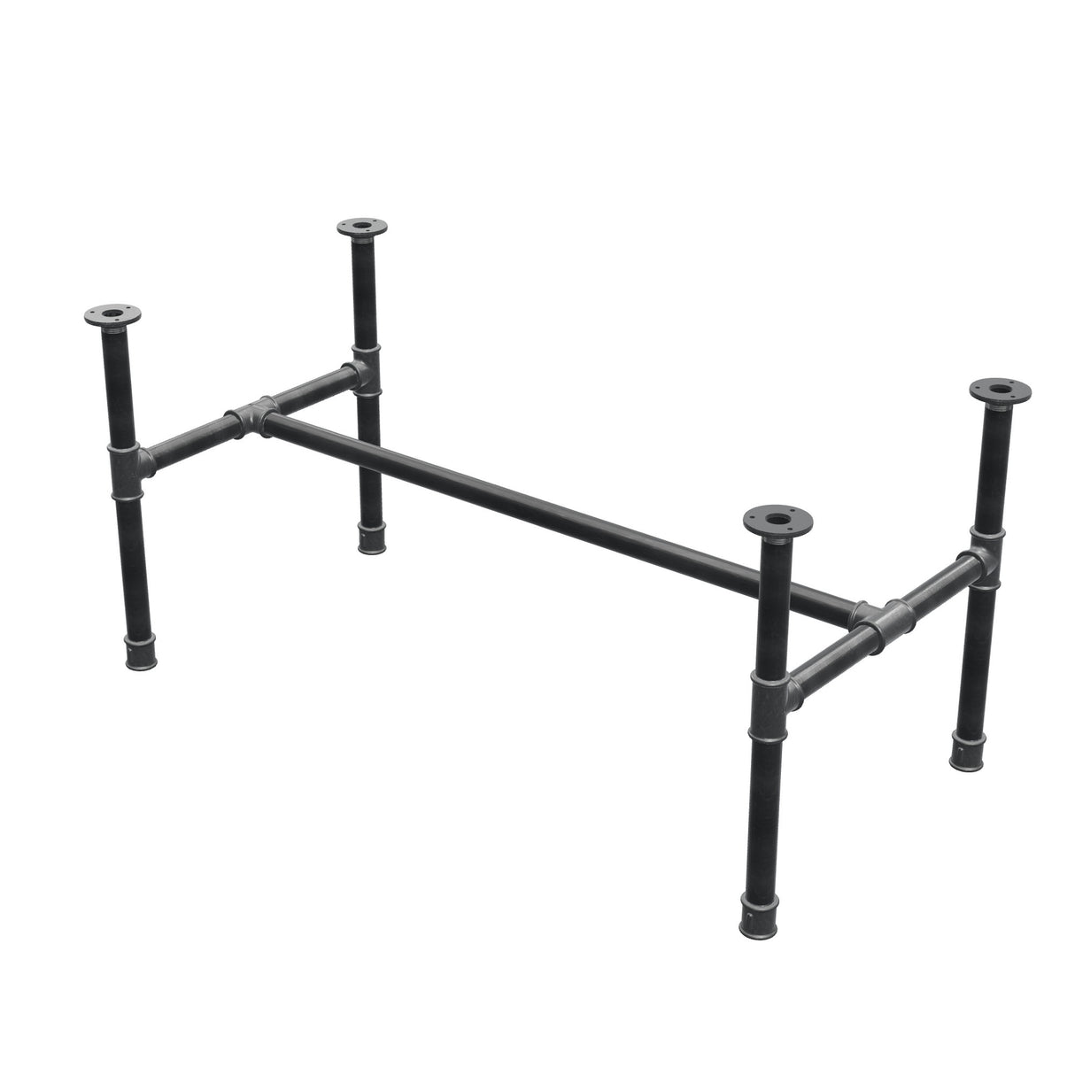 Coffee table base, H-frame, cast iron and steel Ø 34 mm, 112 × 56 cm, height 52 cm