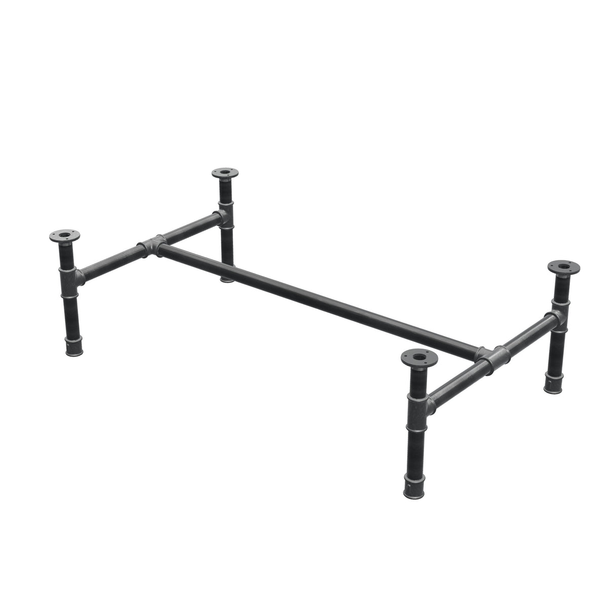Coffee table base, H-frame, cast iron and steel Ø 34 mm, 112 × 66 cm, height 32 cm