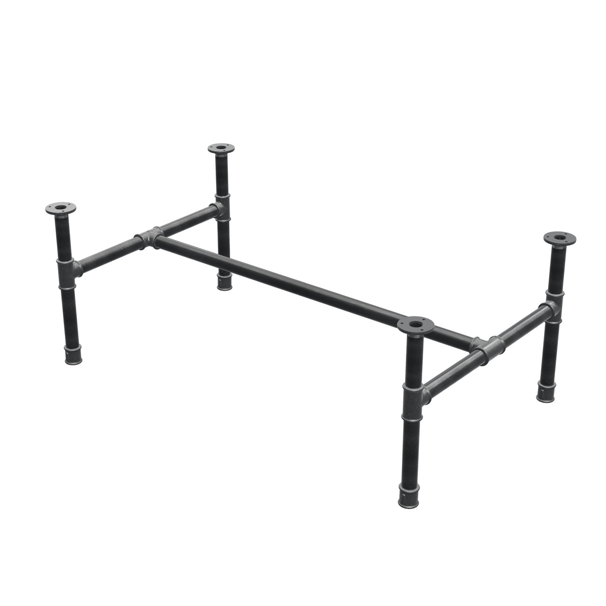 Coffee table base, H-frame, cast iron and steel Ø 34 mm, 112 × 66 cm, height 42 cm