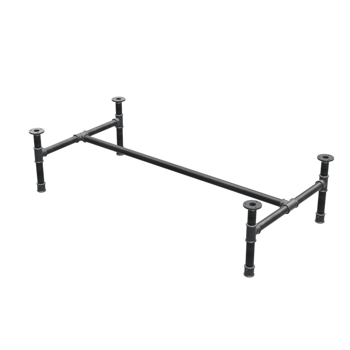 Coffee table base, H-frame, cast iron and steel Ø 34 mm, 132 × 66 cm, height 32 cm