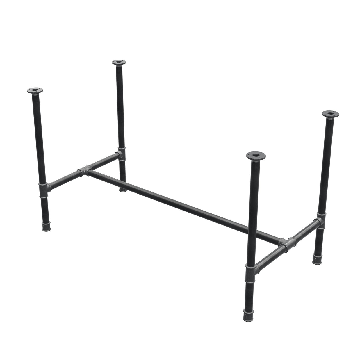 Dining table base, H-frame, cast iron and steel Ø 34 mm, 132 × 66 cm, height 75 cm