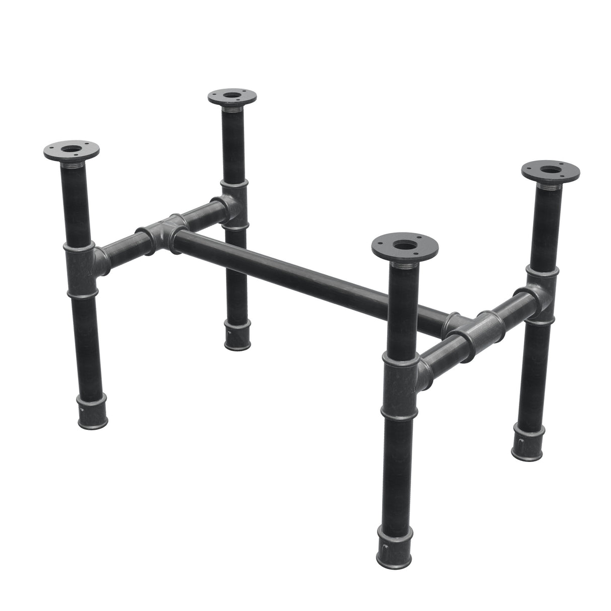 Coffee table base, H-frame, cast iron and steel Ø 34 mm, 62 × 40 cm, height 42 cm