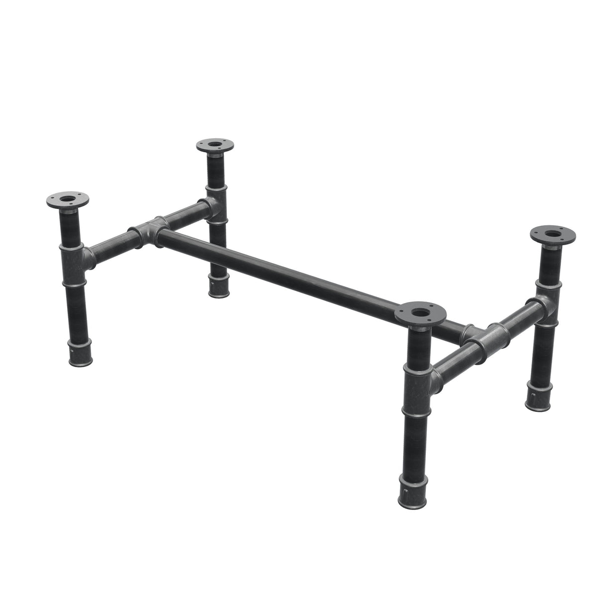 Coffee table base, H-frame, cast iron and steel Ø 34 mm, 82 × 46 cm, height 32 cm