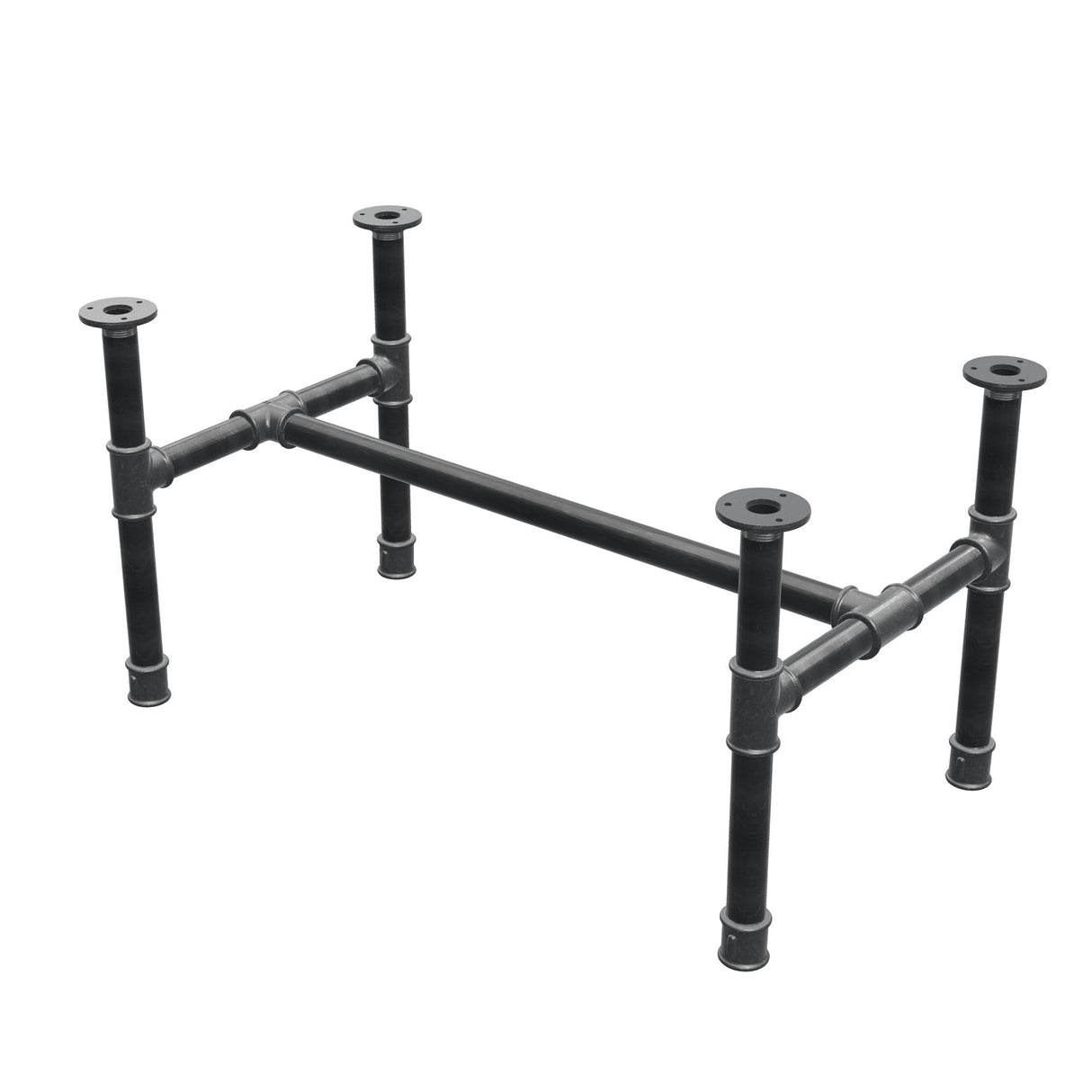 Coffee table base, H-frame, cast iron and steel Ø 34 mm, 82 × 46 cm, height 42 cm