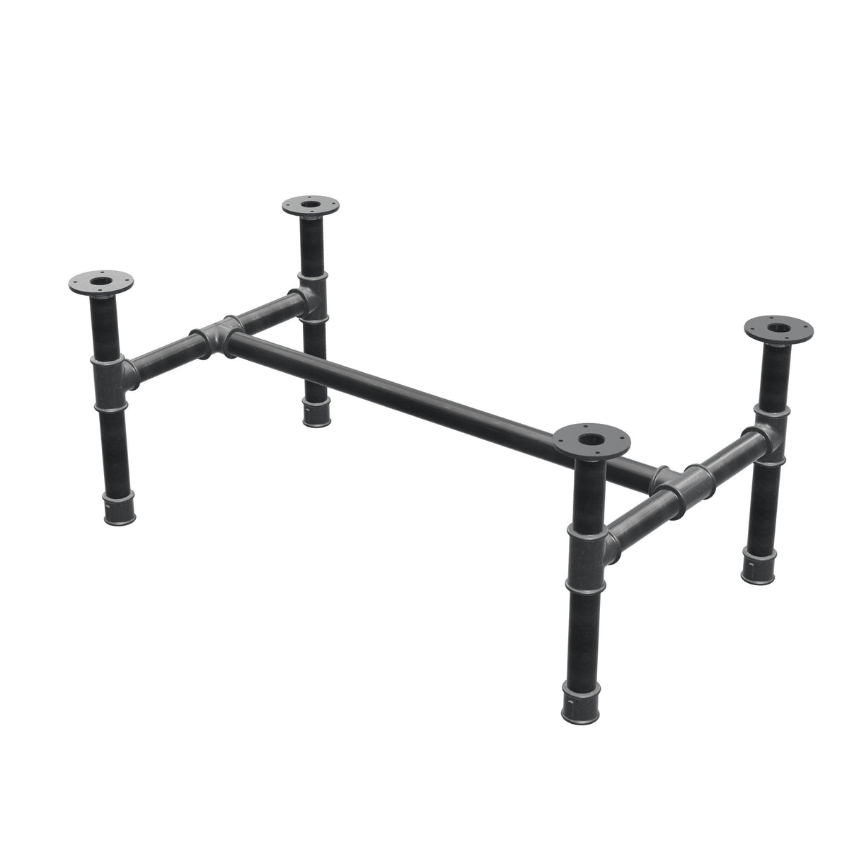 Coffee table base, H-frame, cast iron and steel Ø 42 mm, 106 × 61 cm, height 44 cm
