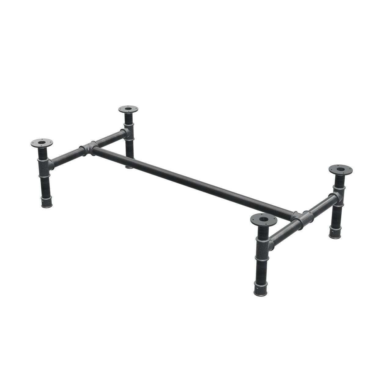 Coffee table base, H-frame, cast iron and steel Ø 42 mm, 136 × 71 cm, height 34 cm
