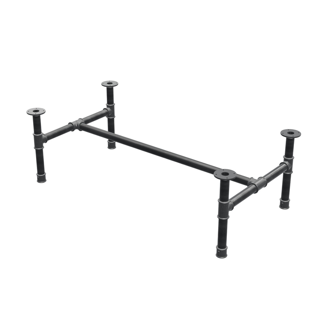 Coffee table base, H-frame, cast iron and steel Ø 42 mm, 136 × 71 cm, height 44 cm