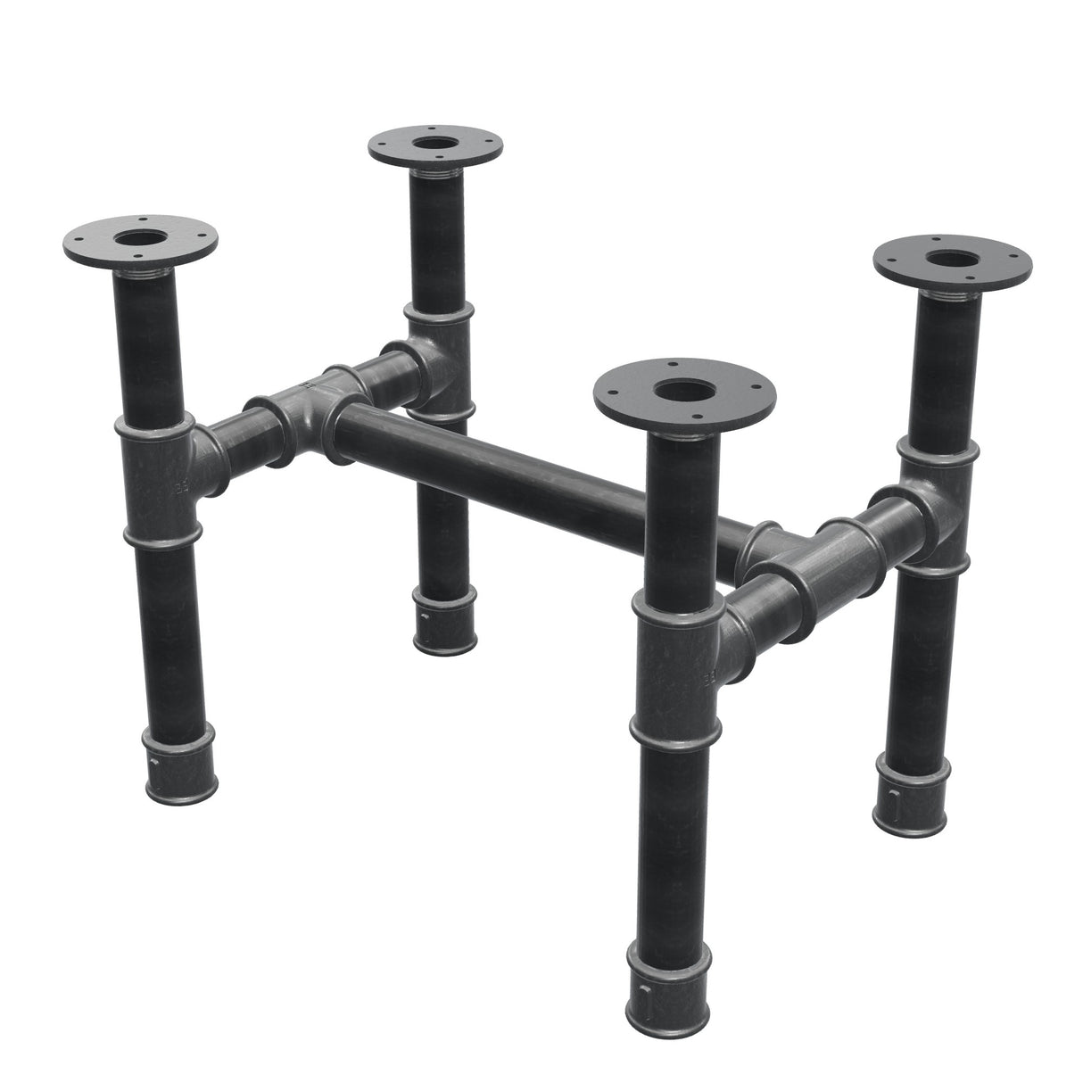 Coffee table base, H-frame, cast iron and steel Ø 42 mm, 56 × 41 cm, height 44 cm