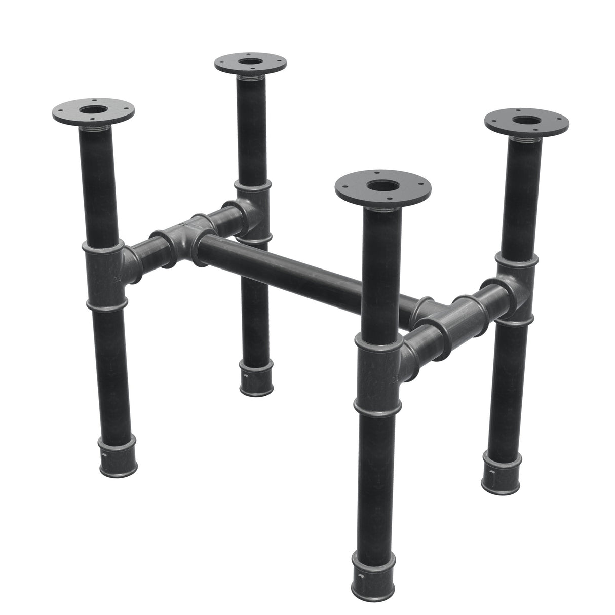 Coffee table base, H-frame, cast iron and steel Ø 42 mm, 56 × 41 cm, height 54 cm