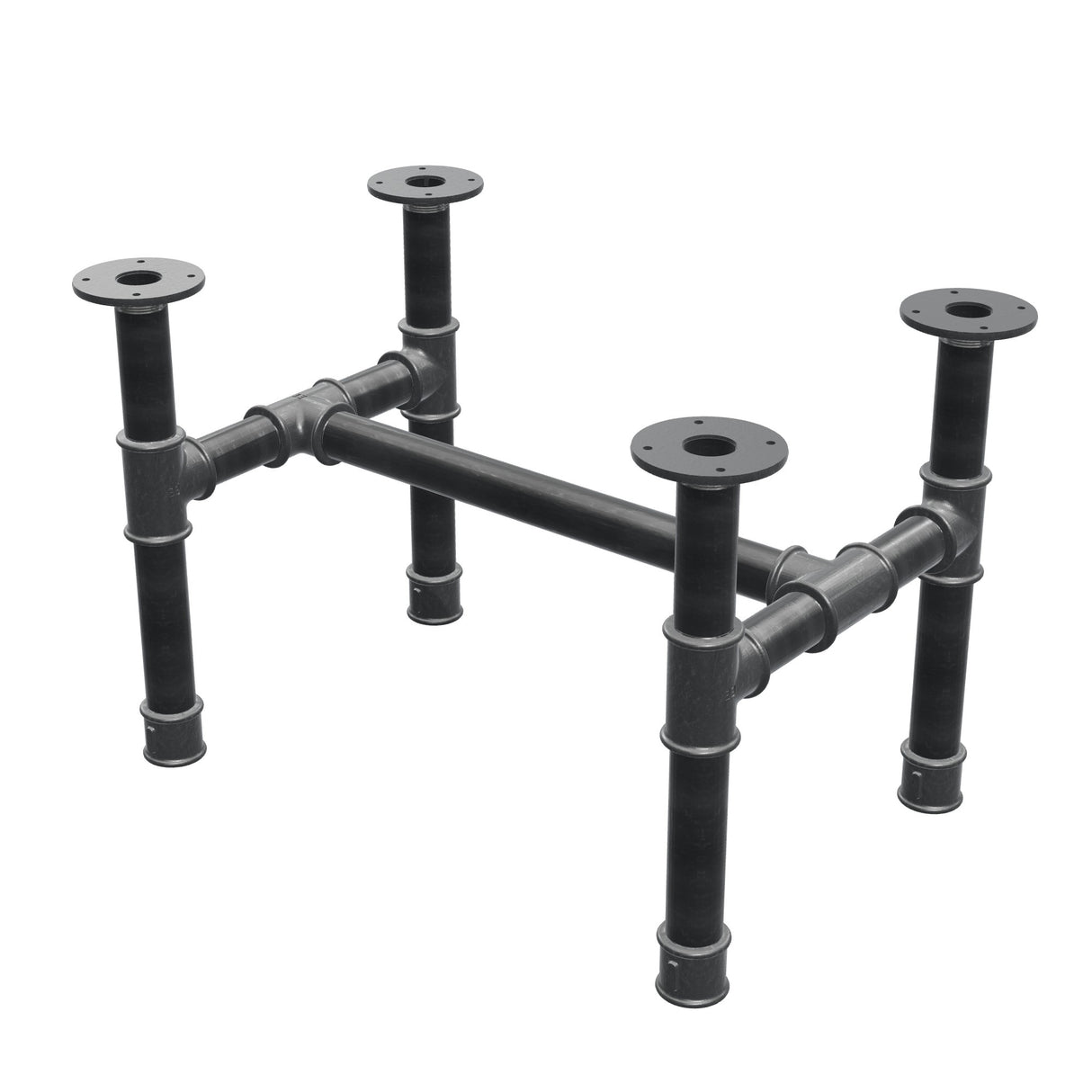 Coffee table base, H-frame, cast iron and steel Ø 42 mm, 66 × 45 cm, height 44 cm