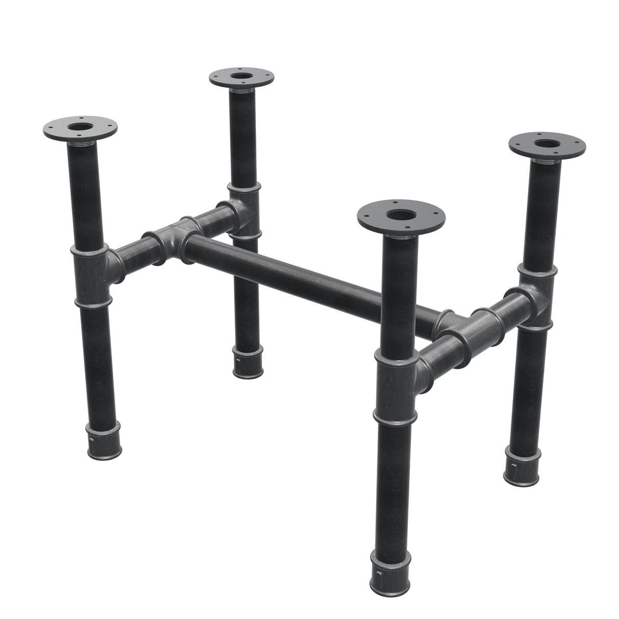 Coffee table base, H-frame, cast iron and steel Ø 42 mm, 66 × 45 cm, height 54 cm