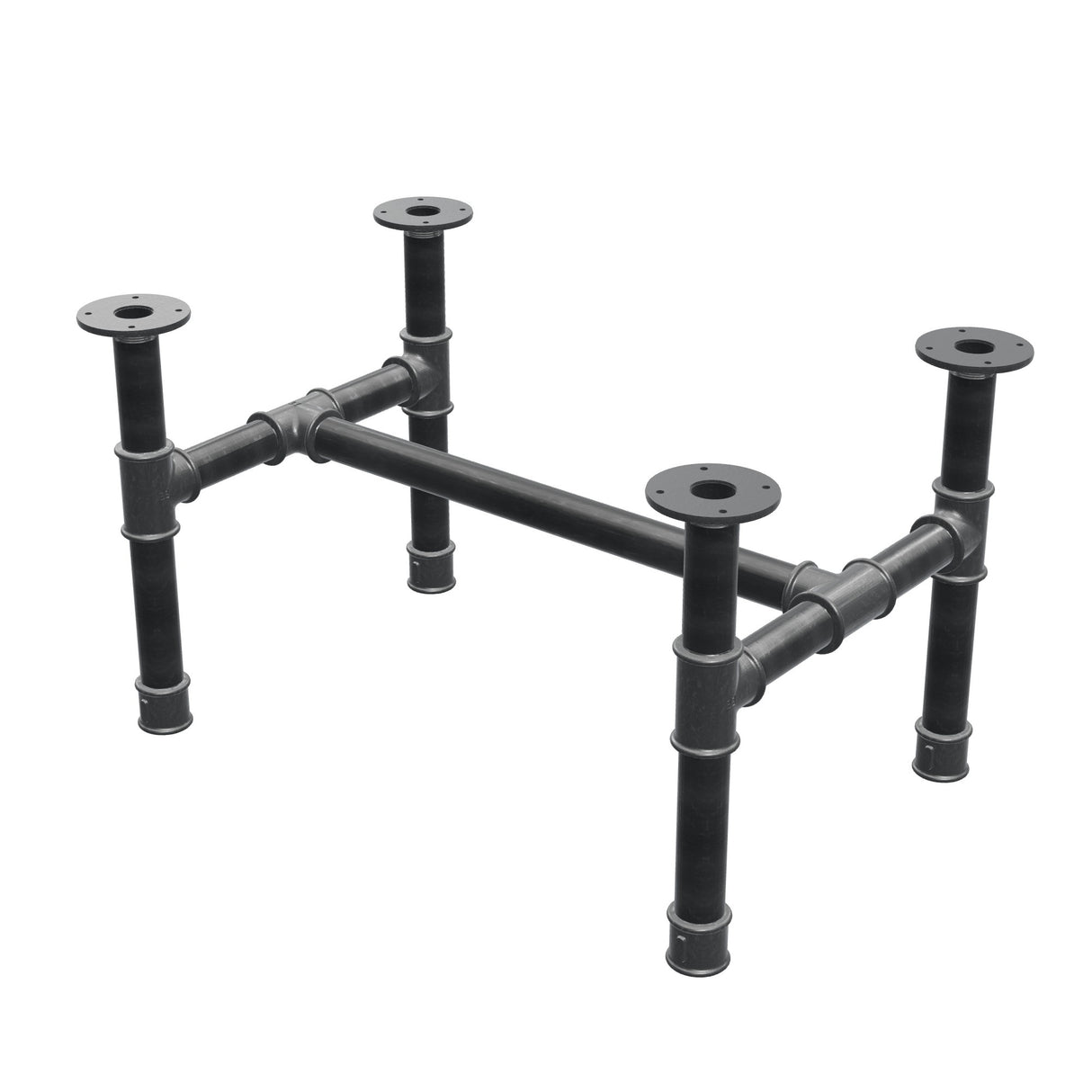 Coffee table base, H-frame, cast iron and steel Ø 42 mm, 76 × 51 cm, height 44 cm