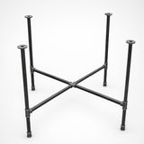 Cross-leg dining table base, cast iron and varnished steel Ø 27 mm, three-quarter studio view