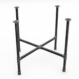 Cross-leg dining table base, cast iron and varnished steel Ø 34 mm, three-quarter studio view