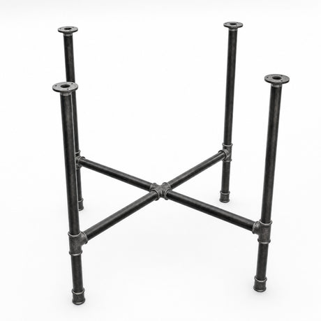 Cross-leg dining table base, cast iron and varnished steel Ø 34 mm, three-quarter studio view