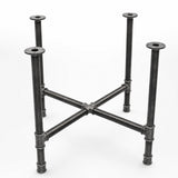 Cross-leg dining table base, cast iron and varnished steel Ø 42 mm, three-quarter studio view