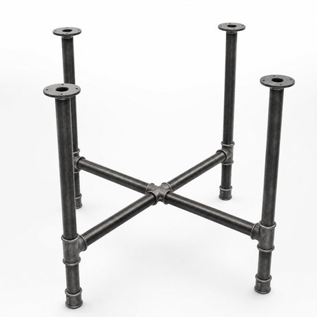 Cross-leg dining table base, cast iron and varnished steel Ø 42 mm, three-quarter studio view