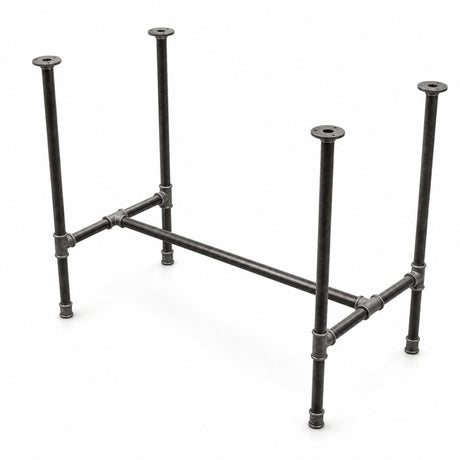 H-frame dining table base, cast iron and varnished steel Ø 27 mm, three-quarter studio view