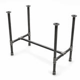 H-frame dining table base, cast iron and varnished steel Ø 34 mm, three-quarter studio view