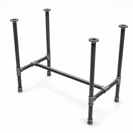 H-frame dining table base, cast iron and varnished steel Ø 34 mm, three-quarter studio view