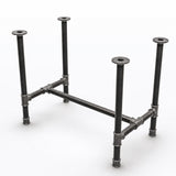 H-frame dining table base, cast iron and varnished steel Ø 42 mm, three-quarter studio view