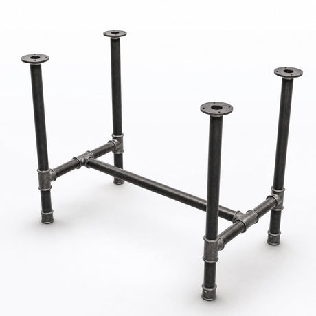 H-frame dining table base, cast iron and varnished steel Ø 42 mm, three-quarter studio view