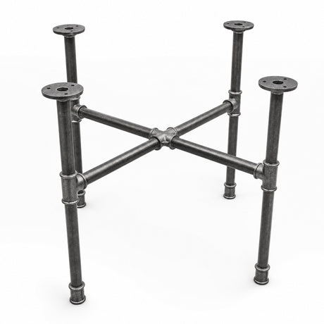 Cross-leg coffee table base, cast iron and varnished steel Ø 27 mm, three-quarter studio view