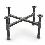 Cross-leg coffee table base, cast iron and varnished steel Ø 34 mm, three-quarter studio view