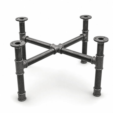 Cross-leg coffee table base, cast iron and varnished steel Ø 34 mm, three-quarter studio view