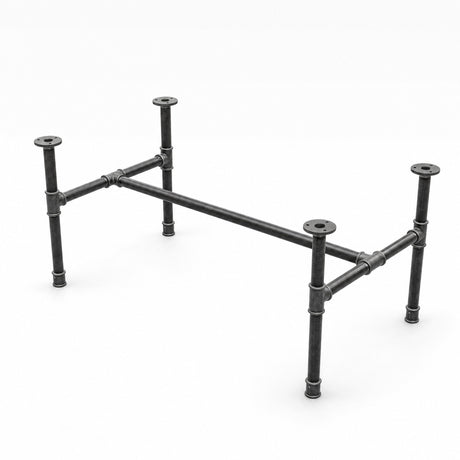 H-frame coffee table base, cast iron and varnished steel Ø 27 mm, three-quarter studio view