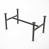 H-frame coffee table base, cast iron and varnished steel Ø 34 mm, three-quarter studio view