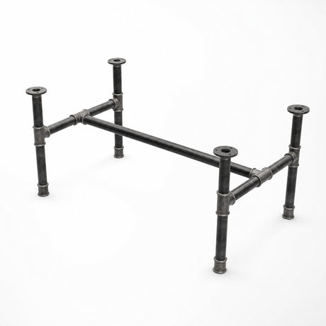 H-frame coffee table base, cast iron and varnished steel Ø 34 mm, three-quarter studio view