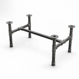 H-frame coffee table base, cast iron and varnished steel Ø 42 mm, three-quarter studio view