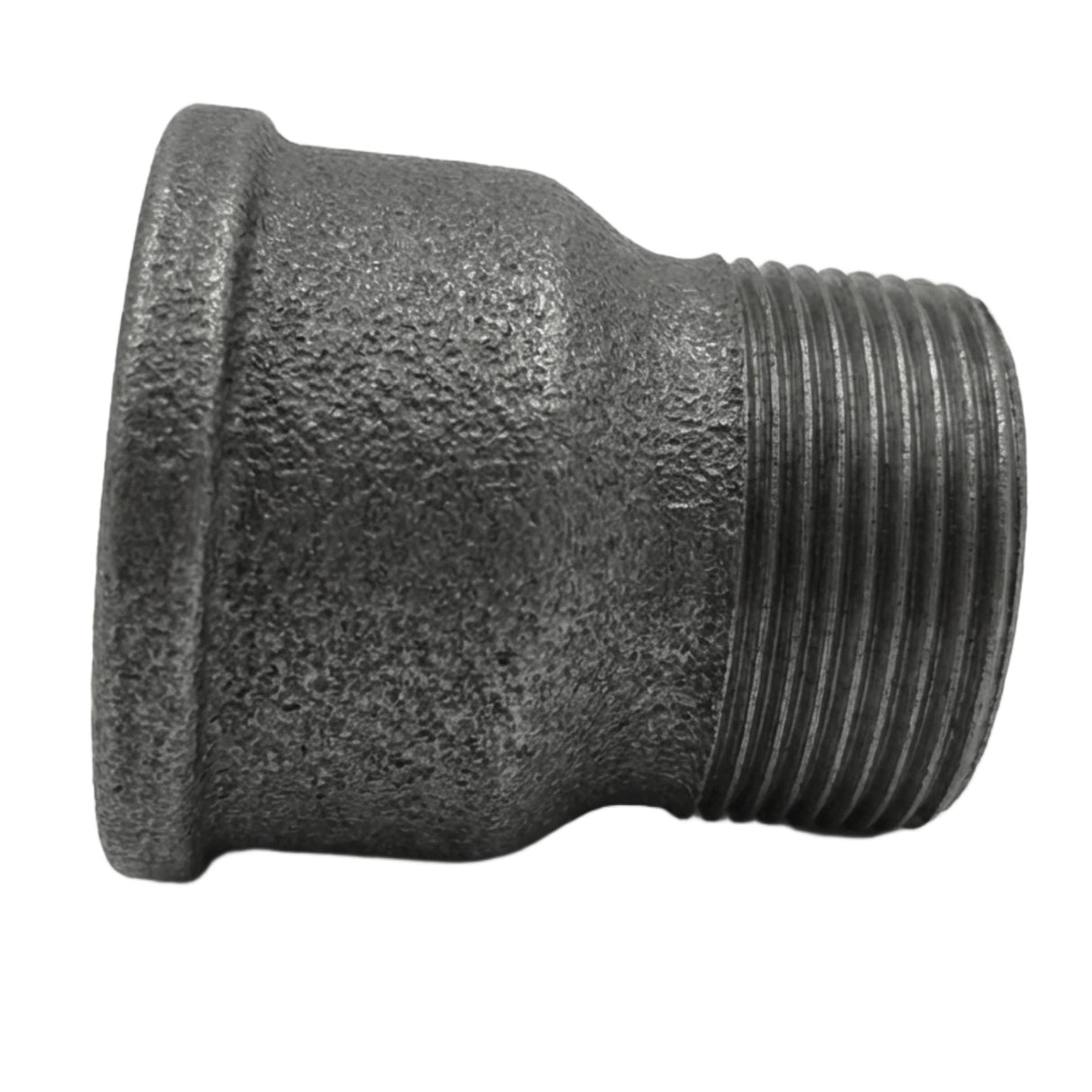 Black cast iron extension fitting - side view of the tapered male thread