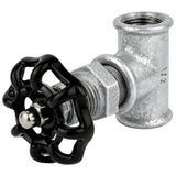 1/2'' valve-style fitting with black 52 mm handwheel, stainless steel nut, galvanized cast iron fitting