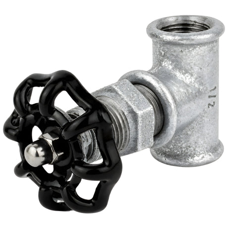 1/2'' valve-style fitting with black 52 mm handwheel, stainless steel nut, galvanized cast iron fitting