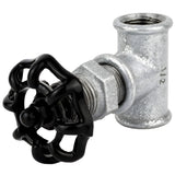 1/2'' valve-style fitting with black 52 mm handwheel, black nut, galvanized cast iron fitting