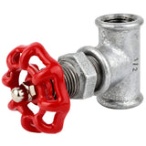 1/2'' valve-style fitting with red 52 mm handwheel, stainless steel nut, galvanized cast iron fitting