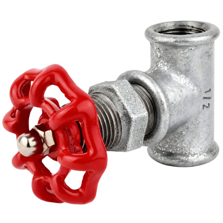 1/2'' valve-style fitting with red 52 mm handwheel, stainless steel nut, galvanized cast iron fitting