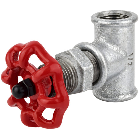 1/2'' valve-style fitting with red 52 mm handwheel, black nut, galvanized cast iron fitting