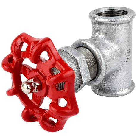 3/4'' valve-style fitting with red 72 mm handwheel, stainless steel nut, galvanized cast iron fitting