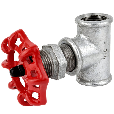 3/4'' valve-style fitting with red 72 mm handwheel, black nut, galvanized cast iron fitting